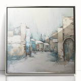 Framed acrylic wall art showcasing a modern abstract architecture design in silver tones, ideal for contemporary home decor and interior styling.