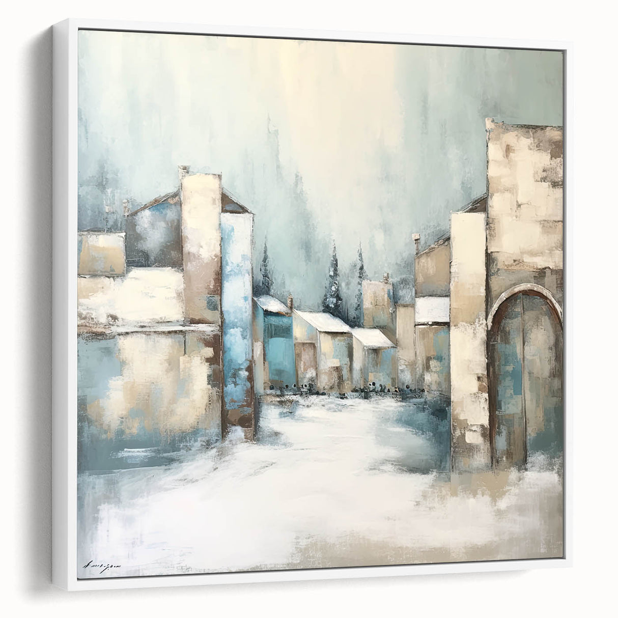 Framed abstract architecture wall art in a sleek white design, showcasing geometric shapes and modern aesthetics, perfect for contemporary home decor.