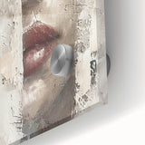 Abstract figurative wall art featuring vibrant colors and dynamic shapes, printed on acrylic glass, showcasing intricate details and a glossy finish, ideal for modern decor.
