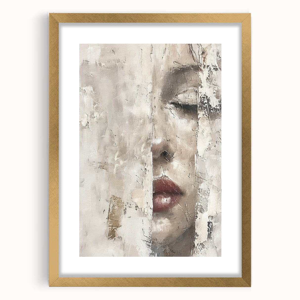 Abstract figurative wall art framed in gold, showcasing vibrant colors and dynamic shapes, perfect for modern home decor, enhancing any living space ambiance.