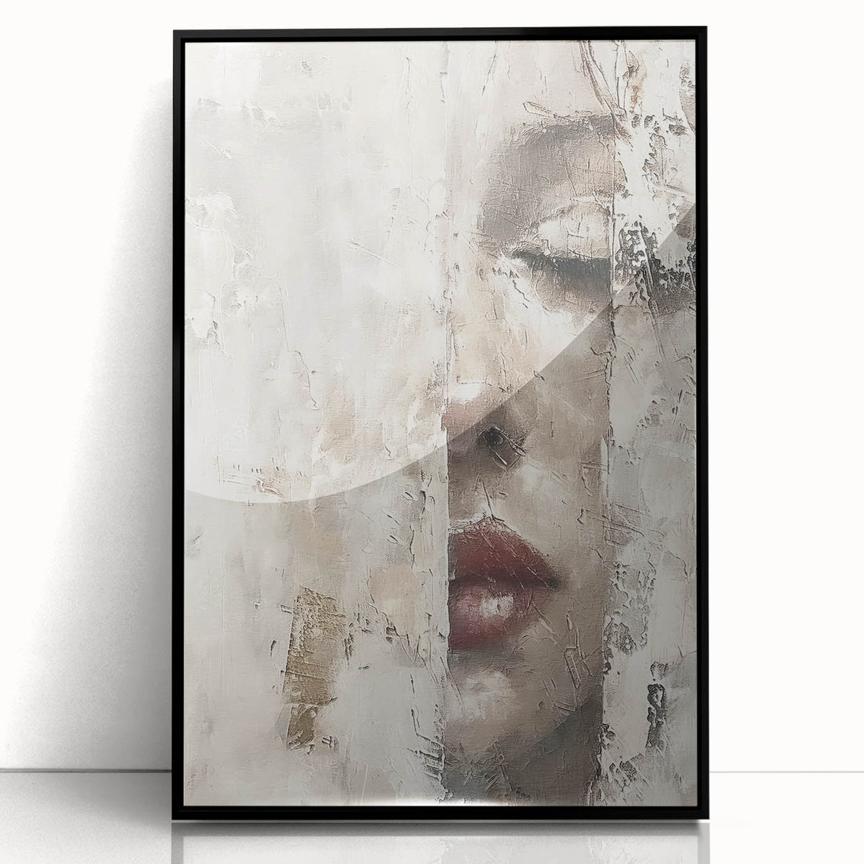 Framed abstract figurative wall art in black acrylic, showcasing a modern design with fluid shapes and a sleek finish, perfect for contemporary home decor. The piece adds a striking visual element to any room while enhancing the artistic ambiance.