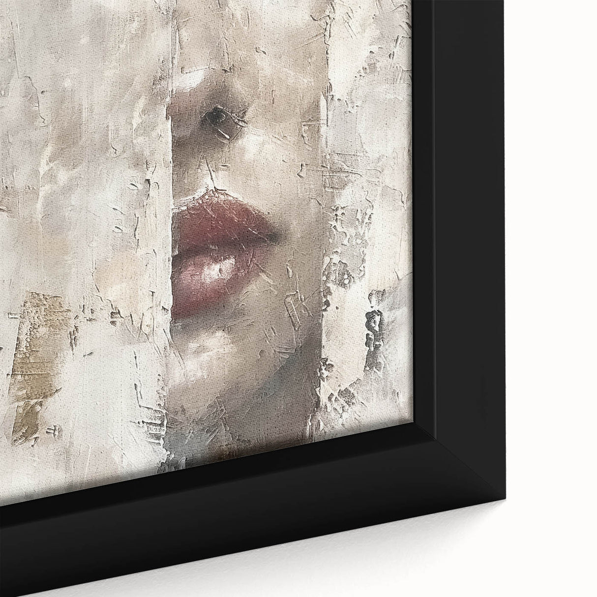 Close-up of a framed abstract figurative wall art piece showcasing vibrant colors and dynamic shapes, perfect for modern home decor. This eye-catching canvas adds artistic flair to any room, enhancing aesthetic appeal.