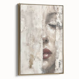 Abstract figurative wall art in a sleek gold frame, showcasing a dynamic design with fluid shapes and bold colors, perfect for modern decor. Ideal for enhancing living spaces with elegance and style.