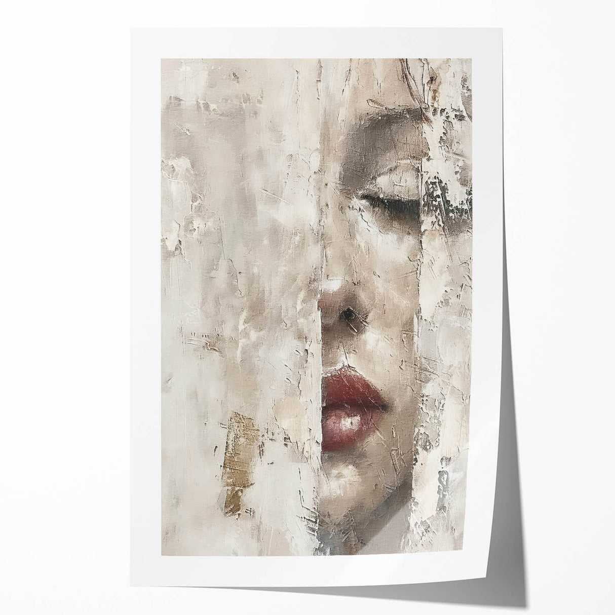 Abstract figurative wall art print showcasing vibrant colors and dynamic shapes, rolled for easy shipping, perfect for modern home decor or gallery display.