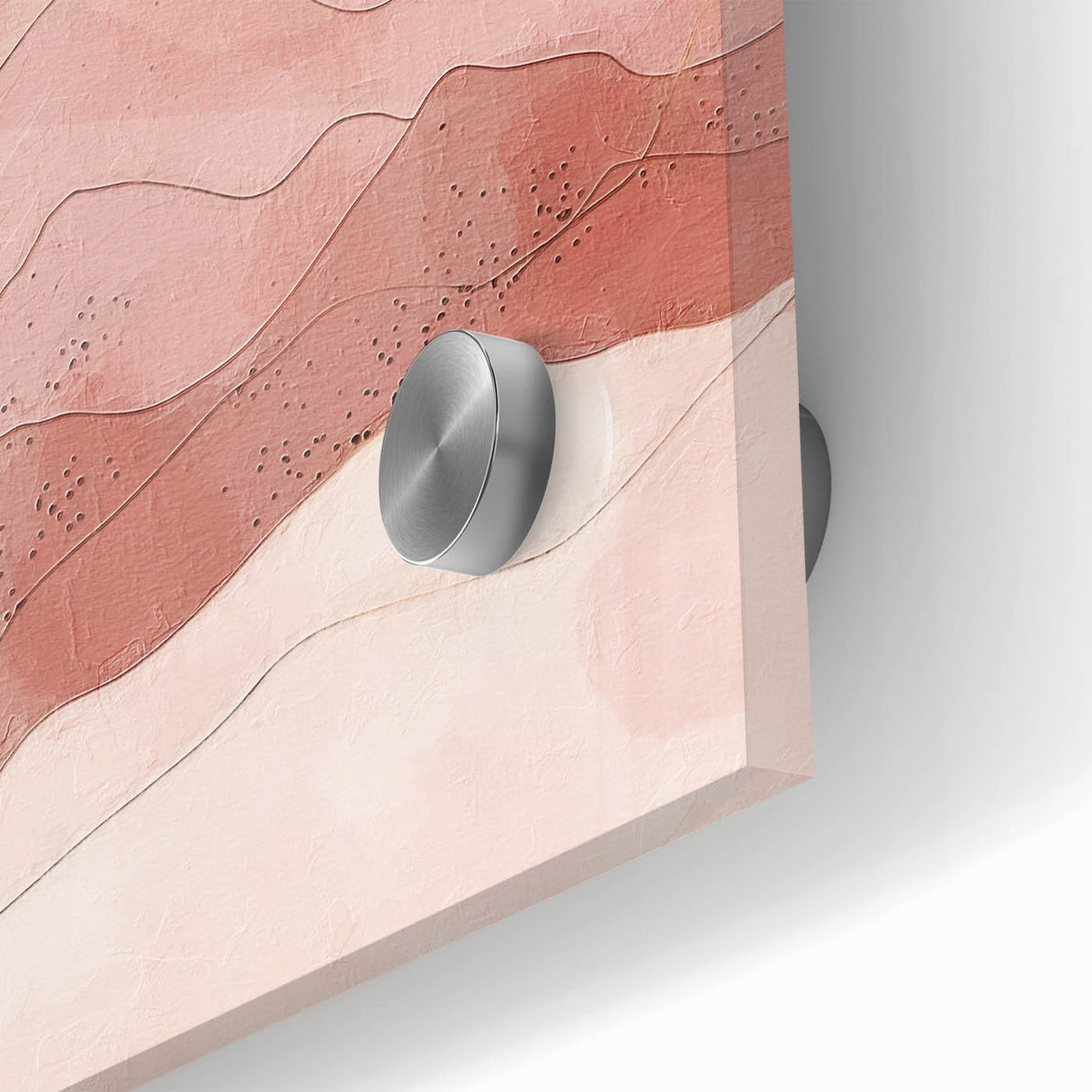 Close-up of a vibrant abstract landscape wall art piece, showcasing bold colors and intricate textures, mounted on acrylic glass for a modern aesthetic. Perfect for contemporary home decor.