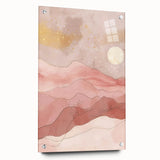 Abstract landscape wall art displayed in a side view with acrylic glass, showcasing vibrant colors and texture, mounted with decorative pins.