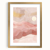 Abstract landscape wall art featuring a gold frame and mat, showcasing soft pastel colors and textured patterns, perfect for modern home decor.