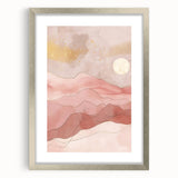 Abstract landscape wall art framed in silver, featuring soft blue and green hues with a modern design, perfect for contemporary home decor.