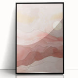 Framed abstract landscape wall art featuring vibrant colors and a sleek black frame, perfect for modern home decor. Ideal for enhancing living spaces with artistic flair.