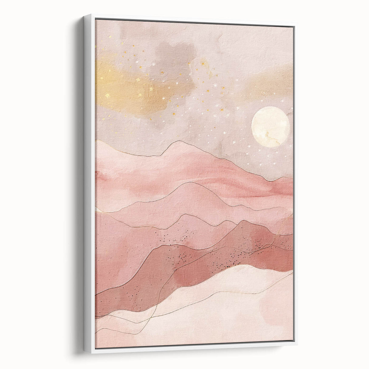 Framed abstract landscape wall art showcasing vibrant colors and intricate designs, displayed from a side view against a neutral backdrop, perfect for modern decor.