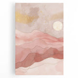 Abstract landscape wall art on stretched canvas, showcasing vibrant colors of blue, green, and orange in a serene, modern design, perfect for home decor.