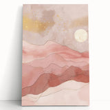 Colorful abstract landscape wall art on stretched canvas, showcasing vibrant hues of blue, green, and orange, perfect for modern home decor.