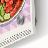 Large abstract wall art featuring assorted food dishes in vibrant colors on acrylic glass, ideal for dining room decor.