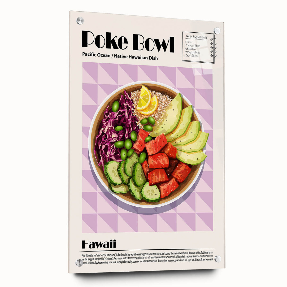 Acrylic glass print of various colorful food dishes, ideal for dining room decor.