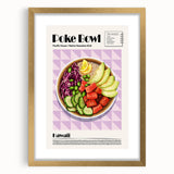 Extra large wall art featuring an abstract design of various food dishes in textured art style, framed with a gold mat.