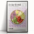 Large abstract wall art featuring assorted food dishes in bold black and white tones, framed in acrylic.