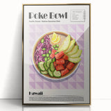 Large art print of various food dishes in a mid-century modernist style, framed in gold acrylic.