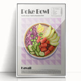 Framed acrylic print of assorted food dishes in art deco style, using pastel color palette, ideal for modern kitchen decor.