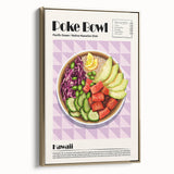 Framed canvas wall art featuring a vintage poster of assorted dishes in black and gold, ideal for bedroom decor.