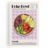 Black and white stretched canvas featuring an array of various food dishes, ideal for kitchen wall art.