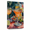 Large abstract wall art featuring vibrant colors on acrylic glass, ideal for dining room decor.