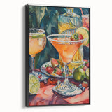 Black and white framed canvas featuring a vintage poster art style landscape painting, ideal for bedroom decor.