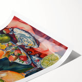 Extra large wall art featuring line art flowers in black on white, rolled print format.