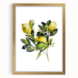 Extra large abstract art print featuring textured fruits in vibrant colors, framed in gold, ideal for living room decor.