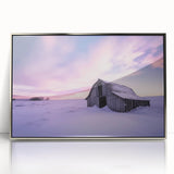 Landscape barn-framed acrylic artwork showcasing a silver-toned design with intricate detailing, perfect for modern home decor. Ideal for enhancing living spaces with elegance.