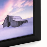 Close-up of a rustic barn landscape canvas print showcasing vibrant colors and detailed textures, perfect for enhancing home decor with a countryside aesthetic.