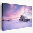 Stretched canvas print of a rustic barn landscape, showcasing vibrant autumn colors and detailed textures, ideal for home decor or farmhouse themes.