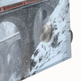 Close-up view of a modern landscape bridge design on acrylic glass, showcasing vibrant colors and intricate details, ideal for contemporary home decor.