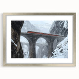 Silver landscape bridge frame with a mat, showcasing a modern design, ideal for displaying art or photographs, set against a neutral backdrop. Perfect for home decor.