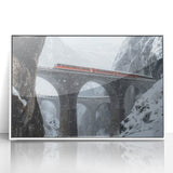 Framed acrylic artwork depicting a scenic landscape bridge in white frame, showcasing vibrant colors and intricate details, perfect for home decor enhancement.