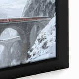 Close-up of a framed canvas depicting a serene landscape bridge scene, showcasing vibrant colors and intricate details, perfect for home decor enhancement.