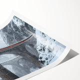 Rolled print of a vibrant landscape bridge design showcasing lush greenery and a tranquil river scene, expertly packaged in a protective cardboard tube for safe transport. Ideal for home decor enthusiasts looking to enhance their living space with artistic nature themes.