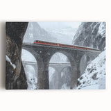 Stretched canvas artwork showcasing a vibrant landscape bridge scene, featuring rich colors and intricate details, perfect for home decor and artistic enhancement.