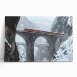 Stretched canvas artwork showcasing a vibrant landscape of a bridge over a serene river, featuring rich colors and intricate details, perfect for home decor.