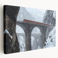 Stretched canvas artwork depicting a scenic landscape bridge in vibrant colors, showcasing intricate details and textures, ideal for home decor enhancement.
