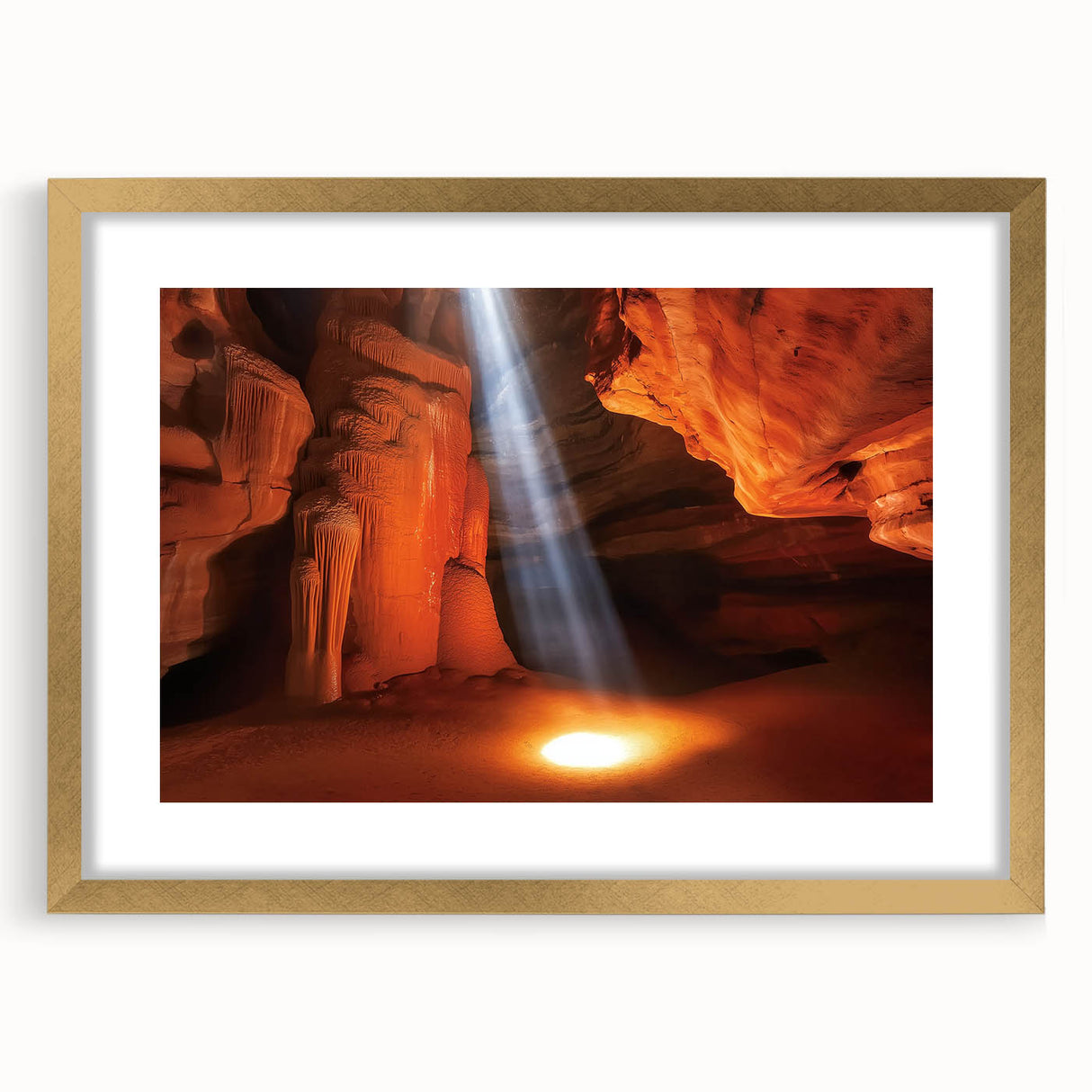 Landscape art print showcasing a stunning canyon scene framed in elegant gold with a mat, ideal for enhancing home decor and art collections. The vibrant colors and intricate details capture the beauty of nature, making it a perfect centerpiece for any room.
