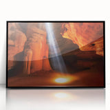 Framed acrylic artwork showcasing a stunning landscape of canyons, featuring rich earthy tones and intricate details, perfect for modern home decor.