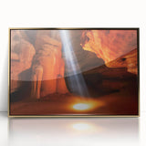 Framed acrylic art piece depicting a stunning landscape of canyons in vibrant gold tones, ideal for modern home decor and wall enhancement. Perfect for adding elegance to any room.