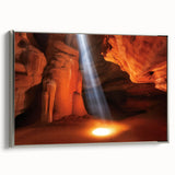 Framed landscape canvas artwork depicting stunning canyons, showcasing vibrant colors and intricate details, set in a sleek silver frame for a modern touch.