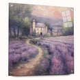 Landscape wall art displaying a serene countryside scene, framed in acrylic glass with visible mounting pins, perfect for home decor and interior design aesthetics.