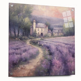 Landscape wall art displaying a serene countryside scene, framed in acrylic glass with visible mounting pins, perfect for home decor and interior design aesthetics.