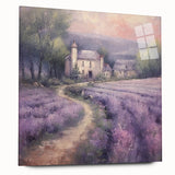 Acrylic landscape wall art depicting a serene countryside view, elegantly framed in glass with a side profile showcasing its contemporary design and vivid colors. Perfect for enhancing home decor and creating a calming atmosphere.