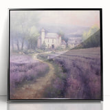 Framed acrylic wall art depicting a tranquil countryside landscape with lush greenery and a serene sky, presented in a sleek black frame, ideal for home decor.