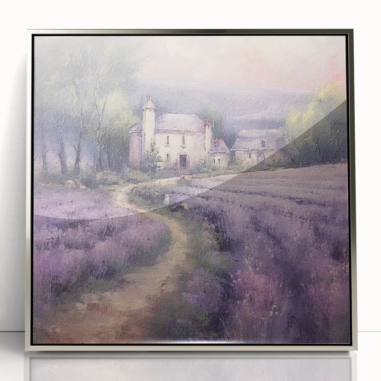 Framed acrylic wall art showcasing a serene countryside landscape with lush greenery and vibrant skies, elegantly designed to enhance home decor.
