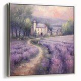 Framed canvas wall art depicting a serene countryside landscape, showcasing lush green fields and a clear blue sky, with a sleek silver frame enhancing its elegance. Ideal for home decor, this artwork brings a touch of nature indoors.