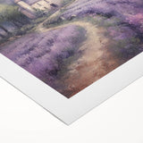 Landscape wall art on rolled canvas depicting a serene countryside scene with rolling hills and a bright blue sky, ideal for home decor.